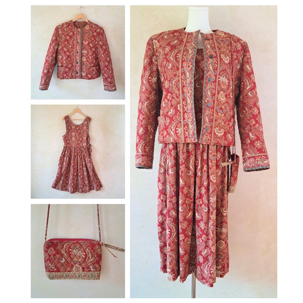 Vera Bradley Designs USA Vintage 3-Piece Set: Jacket (S), Pinafore Dress (M) Bag